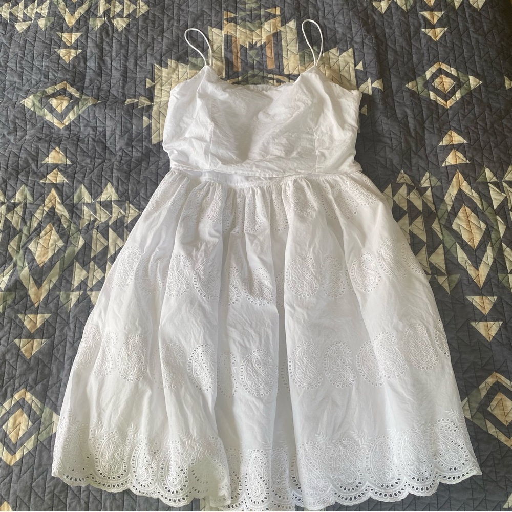 J. Crew Scalloped Hem Eyelet White Dress Women's 2
